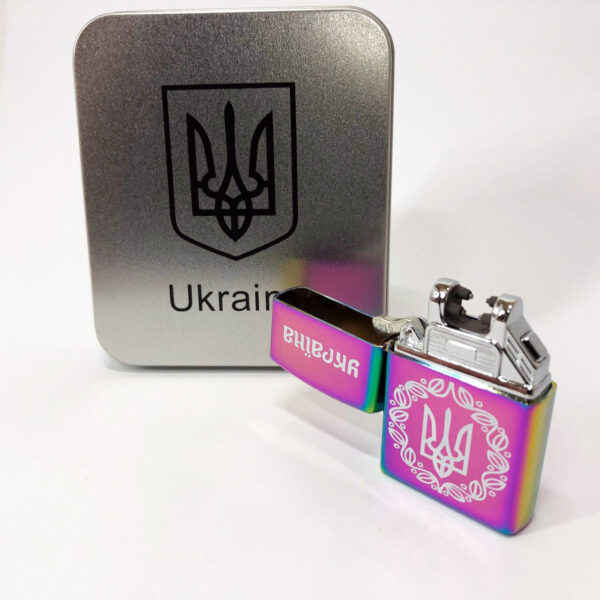 Запальничка Дугова електроімпульсна USB Україна металева коробка HL-447. Колір: хамелеон -