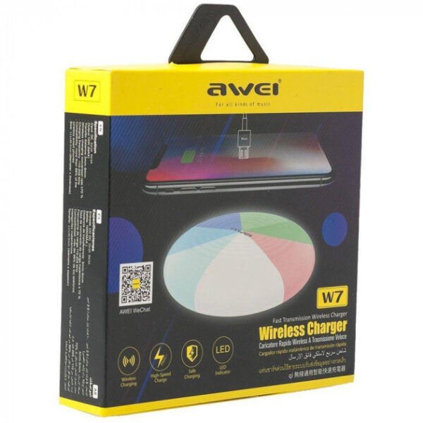 Бездротова зарядка з підсвічуванням 7 кольорів 10W 7 COLOR Awei W7 + WIRELESS CHARGE - заряджання