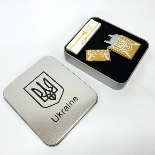 Запальничка Дугова електроімпульсна USB Україна (металева коробка) HL-446. Колір: золотий -