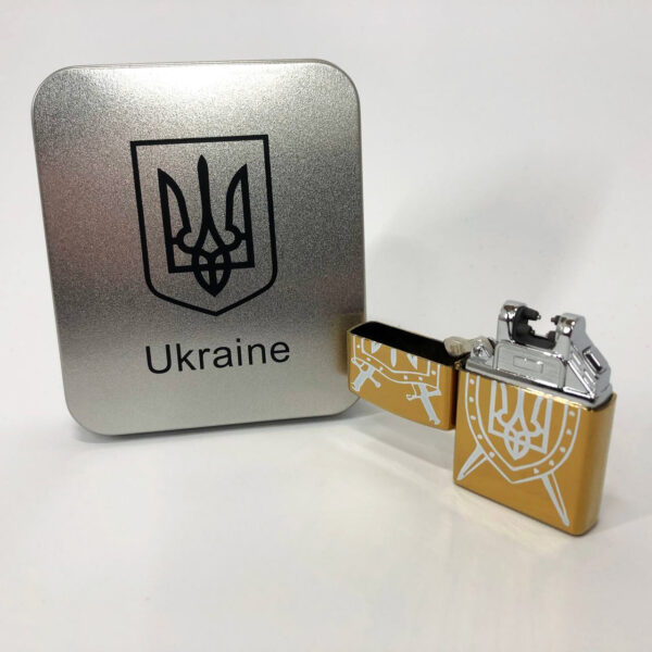 Запальничка Дугова електроімпульсна USB Україна (металева коробка) HL-446. Колір: золотий -