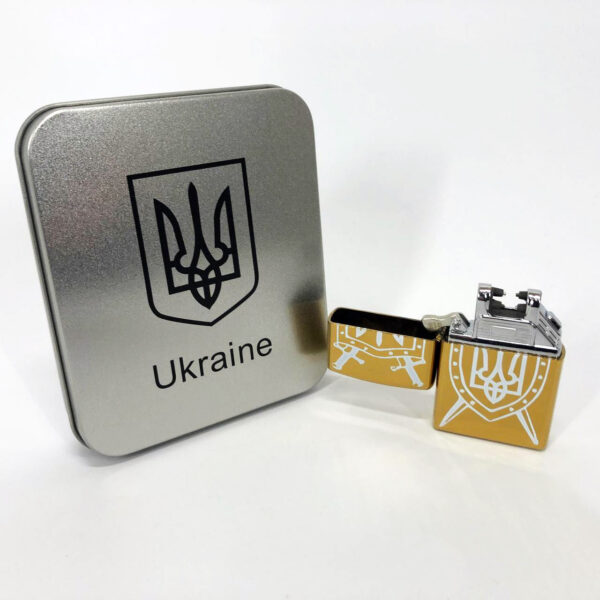 Запальничка Дугова електроімпульсна USB Україна (металева коробка) HL-446. Колір: золотий -