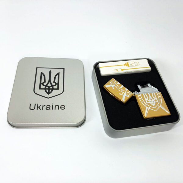 Запальничка Дугова електроімпульсна USB Україна (металева коробка) HL-446. Колір: золотий -