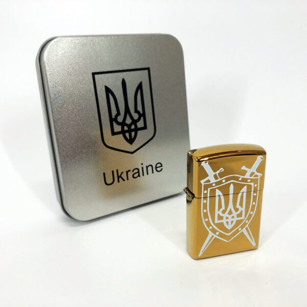 Запальничка Дугова електроімпульсна USB Україна (металева коробка) HL-446. Колір: золотий -