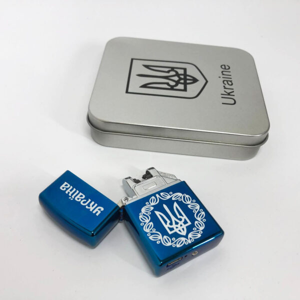 Запальничка Дугова електроімпульсна HL-447 USB Україна металева коробка. Колір: синій -