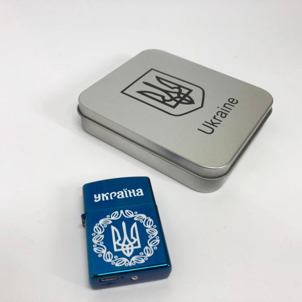 Запальничка Дугова електроімпульсна HL-447 USB Україна металева коробка. Колір: синій -