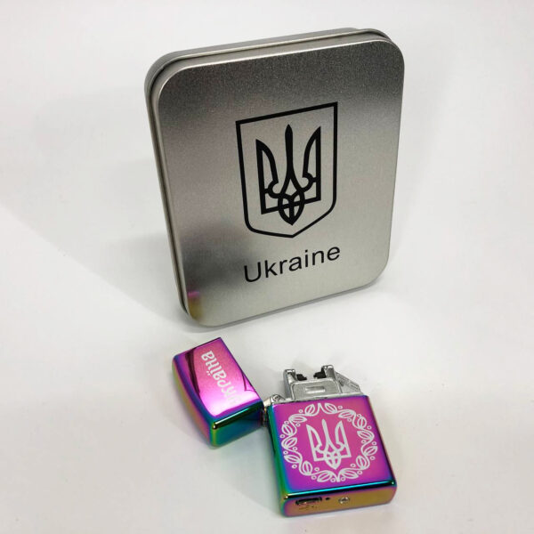 Запальничка Дугова електроімпульсна USB Україна металева коробка HL-447. Колір: хамелеон -