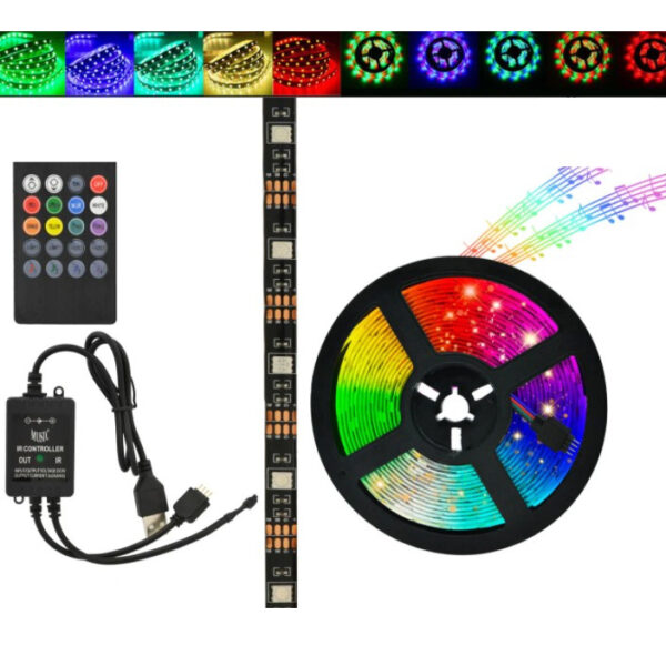 Світлодіодна стрічка SMD 5050 RGB LED 5 м IP65 з пультом та блоком живлення 220v, 5м, Стрічка світлодіодна 5051 -