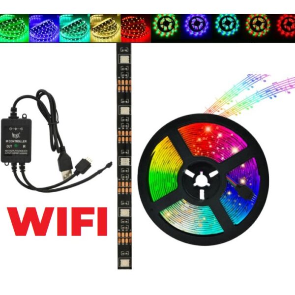 Світлодіодна стрічка SMD 5050 RGB LED 5 м IP65 з bluetooth контролем. підключення 220V -