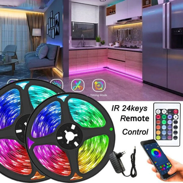 Світлодіодна стрічка SMD 5050 RGB LED 5 м IP65 з bluetooth контролем. підключення 220V -