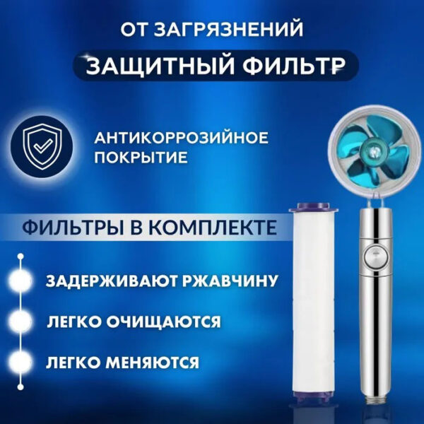 Душова турболейка високого тиску, водозберігаюча насадка для душу з вентилятором з унікальним малюнком води. Колір: блакитний -