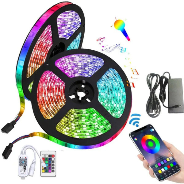 Світлодіодна стрічка SMD 5050 RGB LED 5 м IP65 з bluetooth контролем. підключення 220V -