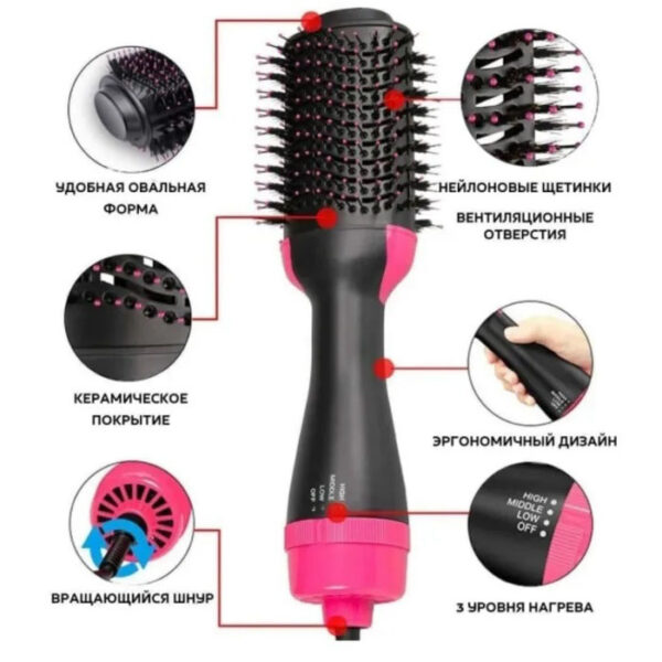 Фен Щетка расчёска 3в1 One step Hair Dryer 1000 Вт 3 режима выпрямитель для укладки волос стайлер с функцией ионизации -