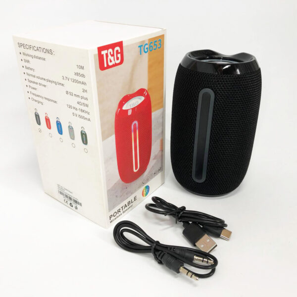 Портативна Bluetooth-колонка TG653 USB з ремінцем, акумуляторна колонка для музики. Колір: чорний -