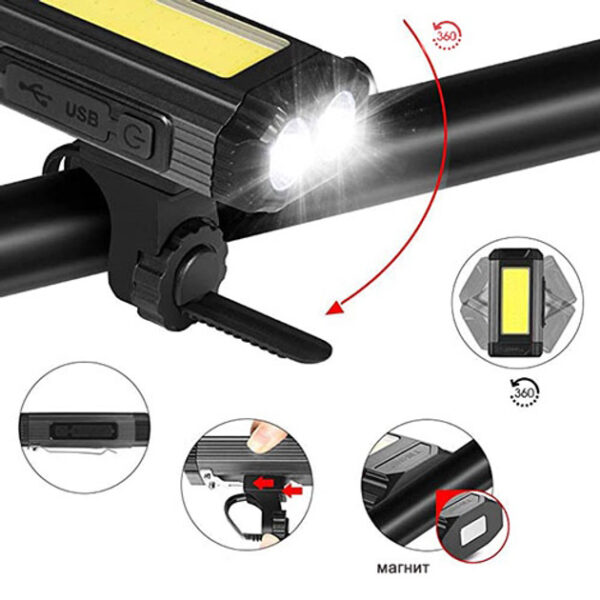 Велосипедний ліхтар 501-2XPE+COB, Фара led для велосипеда, Фара велосипедна передня, Лід фара -