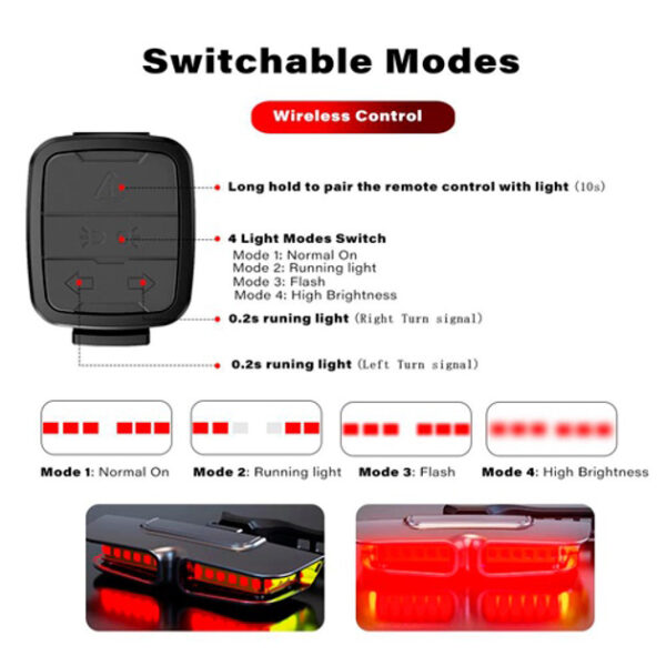 Задній габаритний велоліхтар із поворотами XA-817, дистанційний пульт, Стоп-сигнал на раму велосипеда -